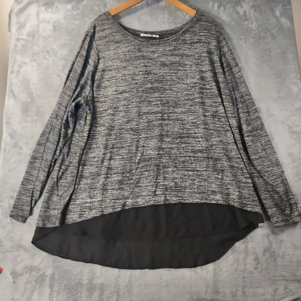 Cato Womens 22 24W Gray Split Back High Low Layered Career Top Plus Size Stretch